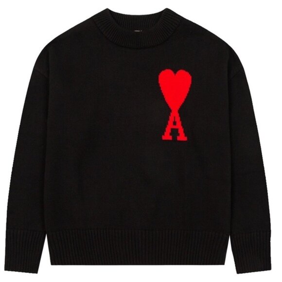 Ami Other - Ami Black Sweater with Bold Red Heart